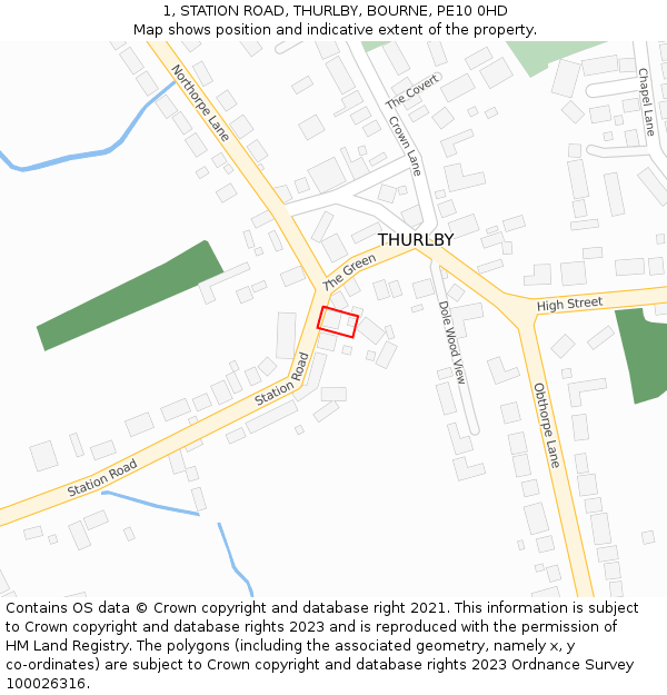 1, STATION ROAD, THURLBY, BOURNE, PE10 0HD: Location map and indicative extent of plot