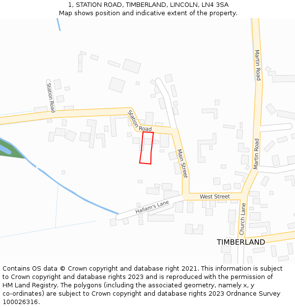 1, STATION ROAD, TIMBERLAND, LINCOLN, LN4 3SA: Location map and indicative extent of plot