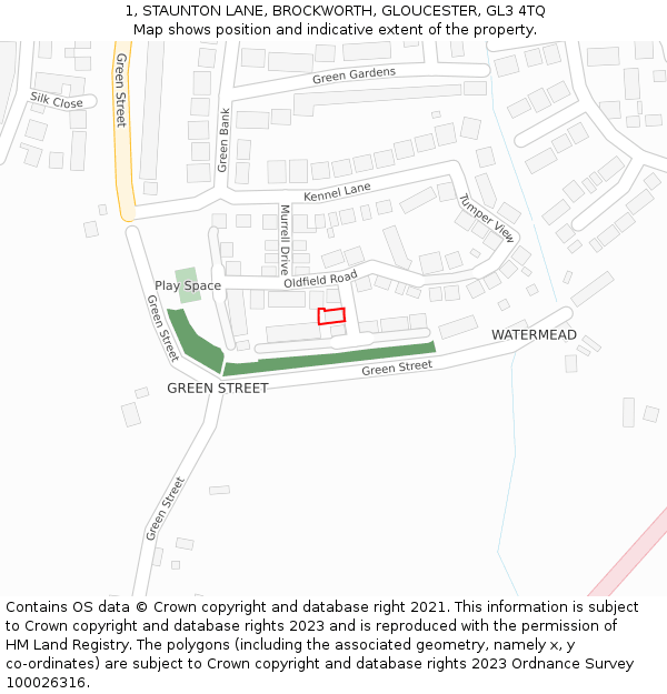 1, STAUNTON LANE, BROCKWORTH, GLOUCESTER, GL3 4TQ: Location map and indicative extent of plot
