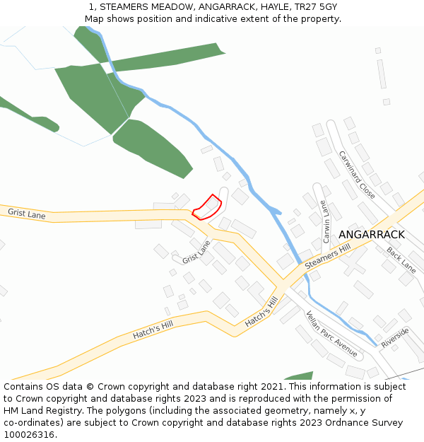 1, STEAMERS MEADOW, ANGARRACK, HAYLE, TR27 5GY: Location map and indicative extent of plot