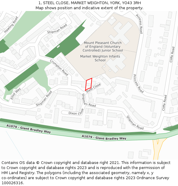 1, STEEL CLOSE, MARKET WEIGHTON, YORK, YO43 3RH: Location map and indicative extent of plot