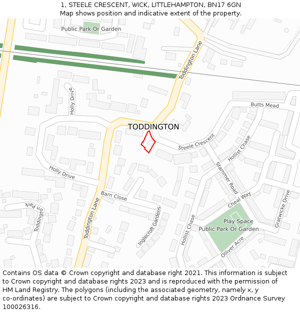 1, STEELE CRESCENT, WICK, LITTLEHAMPTON, BN17 6GN: Location map and indicative extent of plot
