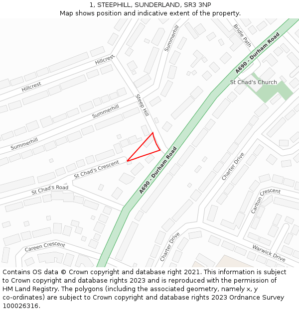 1, STEEPHILL, SUNDERLAND, SR3 3NP: Location map and indicative extent of plot