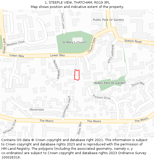 1, STEEPLE VIEW, THATCHAM, RG19 3PL: Location map and indicative extent of plot