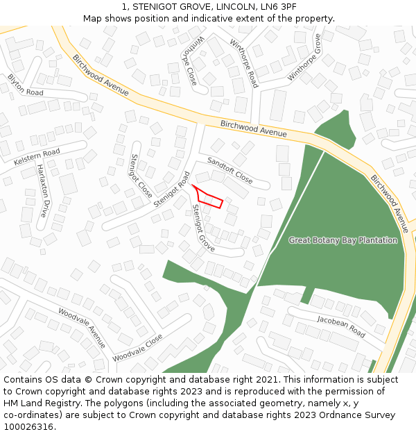 1, STENIGOT GROVE, LINCOLN, LN6 3PF: Location map and indicative extent of plot