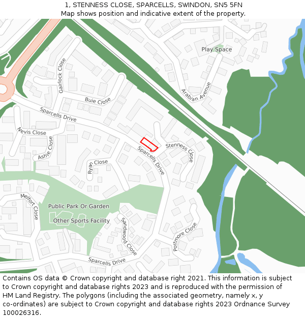 1, STENNESS CLOSE, SPARCELLS, SWINDON, SN5 5FN: Location map and indicative extent of plot