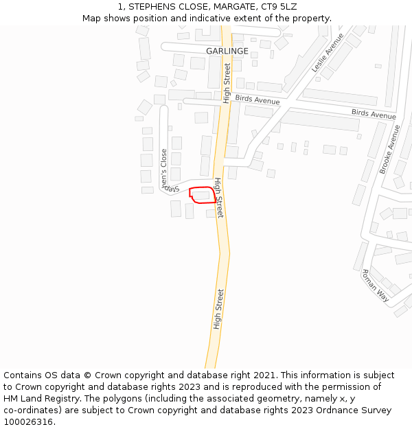 1, STEPHENS CLOSE, MARGATE, CT9 5LZ: Location map and indicative extent of plot