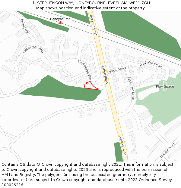 1, STEPHENSON WAY, HONEYBOURNE, EVESHAM, WR11 7GH: Location map and indicative extent of plot