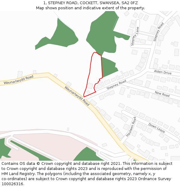 1, STEPNEY ROAD, COCKETT, SWANSEA, SA2 0FZ: Location map and indicative extent of plot