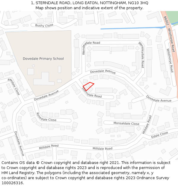 1, STERNDALE ROAD, LONG EATON, NOTTINGHAM, NG10 3HQ: Location map and indicative extent of plot