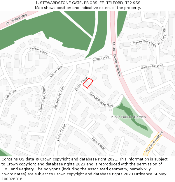 1, STEWARDSTONE GATE, PRIORSLEE, TELFORD, TF2 9SS: Location map and indicative extent of plot