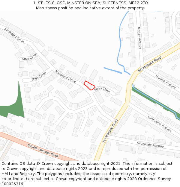 1, STILES CLOSE, MINSTER ON SEA, SHEERNESS, ME12 2TQ: Location map and indicative extent of plot