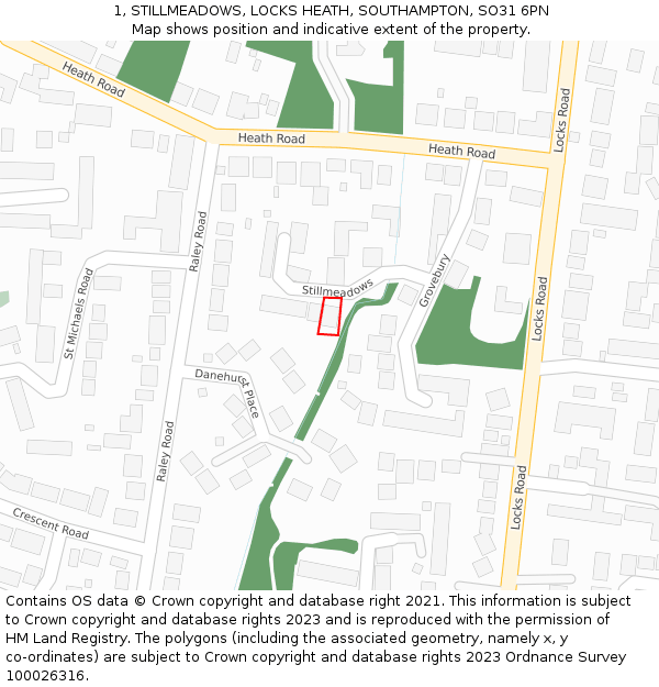 1, STILLMEADOWS, LOCKS HEATH, SOUTHAMPTON, SO31 6PN: Location map and indicative extent of plot