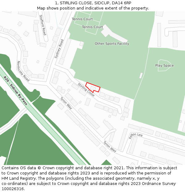 1, STIRLING CLOSE, SIDCUP, DA14 6RP: Location map and indicative extent of plot