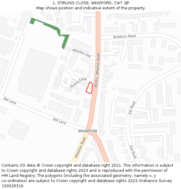 1, STIRLING CLOSE, WINSFORD, CW7 3JP: Location map and indicative extent of plot