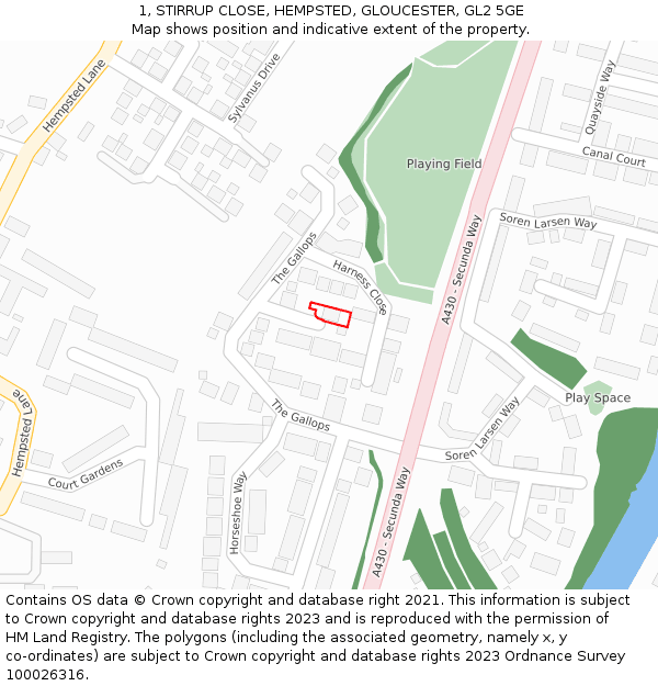 1, STIRRUP CLOSE, HEMPSTED, GLOUCESTER, GL2 5GE: Location map and indicative extent of plot