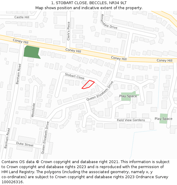 1, STOBART CLOSE, BECCLES, NR34 9LT: Location map and indicative extent of plot