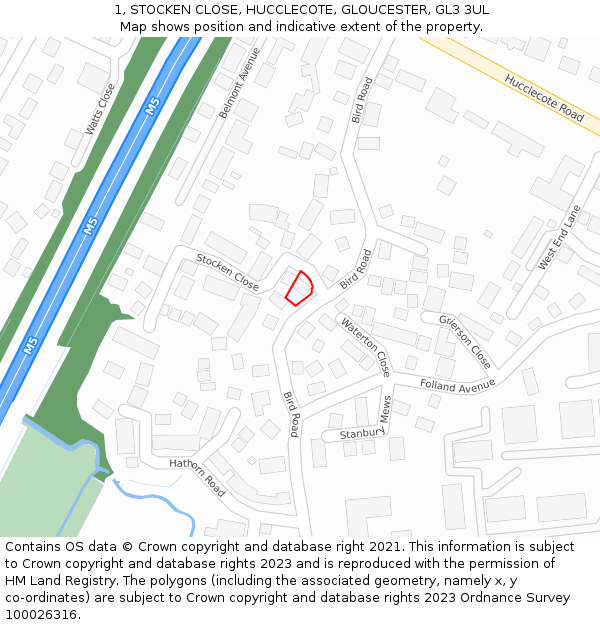 1, STOCKEN CLOSE, HUCCLECOTE, GLOUCESTER, GL3 3UL: Location map and indicative extent of plot