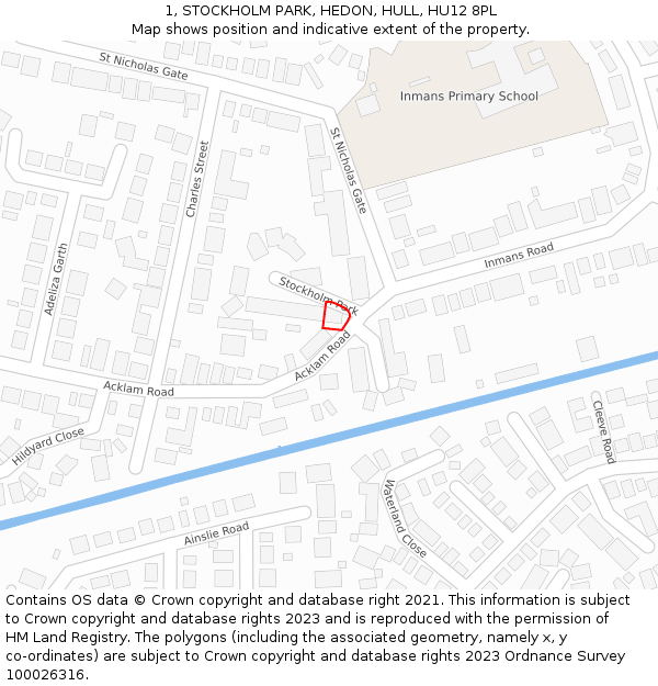 1, STOCKHOLM PARK, HEDON, HULL, HU12 8PL: Location map and indicative extent of plot