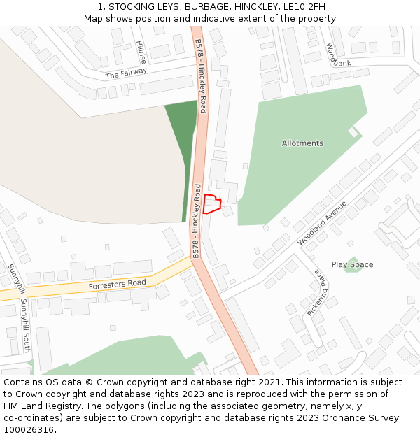1, STOCKING LEYS, BURBAGE, HINCKLEY, LE10 2FH: Location map and indicative extent of plot