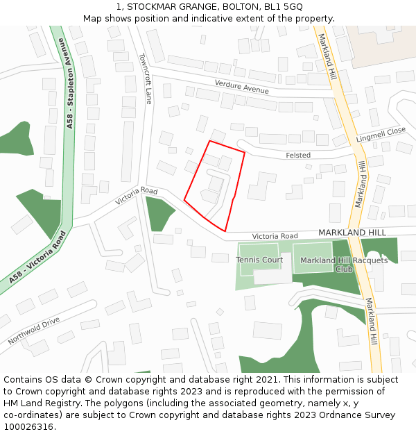 1, STOCKMAR GRANGE, BOLTON, BL1 5GQ: Location map and indicative extent of plot