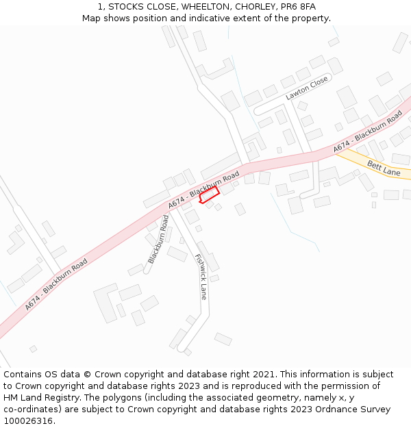 1, STOCKS CLOSE, WHEELTON, CHORLEY, PR6 8FA: Location map and indicative extent of plot