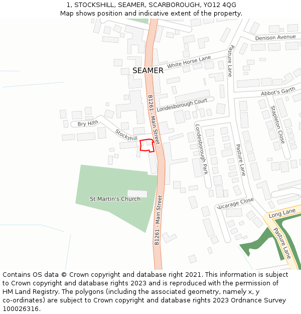 1, STOCKSHILL, SEAMER, SCARBOROUGH, YO12 4QG: Location map and indicative extent of plot