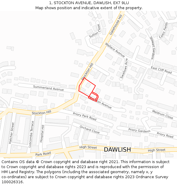 1, STOCKTON AVENUE, DAWLISH, EX7 9LU: Location map and indicative extent of plot