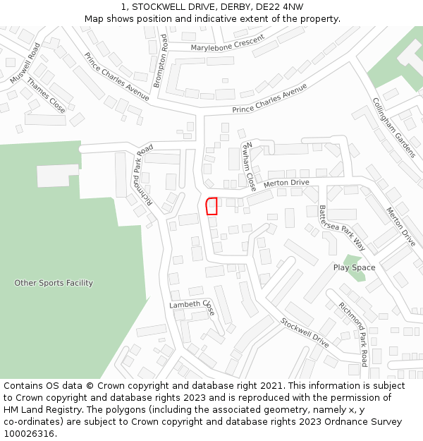 1, STOCKWELL DRIVE, DERBY, DE22 4NW: Location map and indicative extent of plot