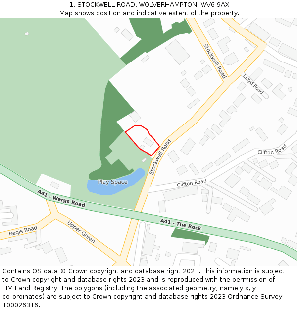 1, STOCKWELL ROAD, WOLVERHAMPTON, WV6 9AX: Location map and indicative extent of plot