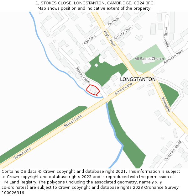 1, STOKES CLOSE, LONGSTANTON, CAMBRIDGE, CB24 3FG: Location map and indicative extent of plot