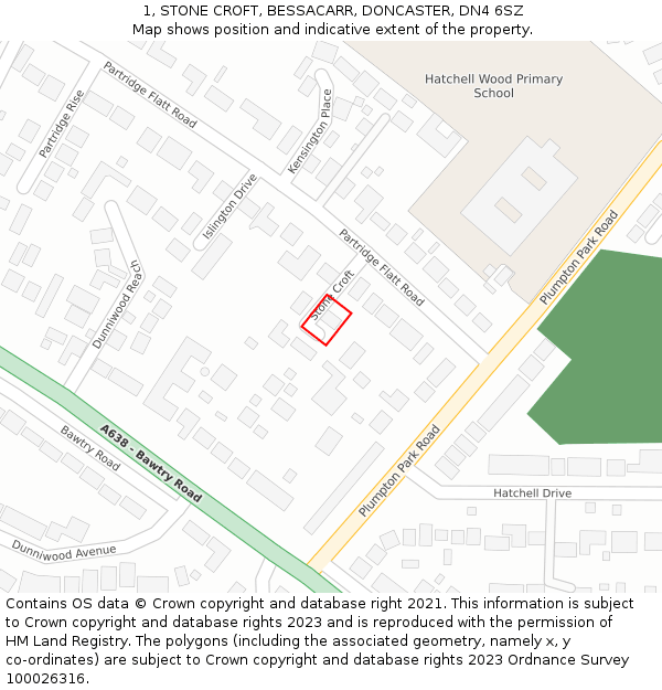 1, STONE CROFT, BESSACARR, DONCASTER, DN4 6SZ: Location map and indicative extent of plot