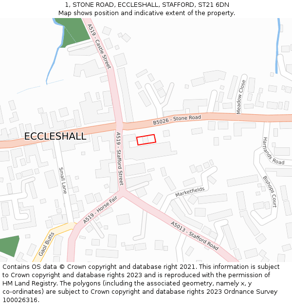 1, STONE ROAD, ECCLESHALL, STAFFORD, ST21 6DN: Location map and indicative extent of plot