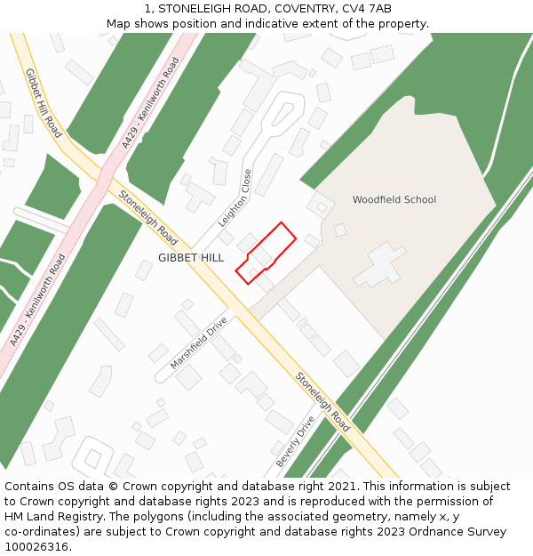 1, STONELEIGH ROAD, COVENTRY, CV4 7AB: Location map and indicative extent of plot