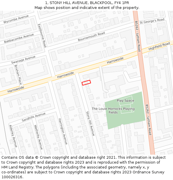 1, STONY HILL AVENUE, BLACKPOOL, FY4 1PR: Location map and indicative extent of plot