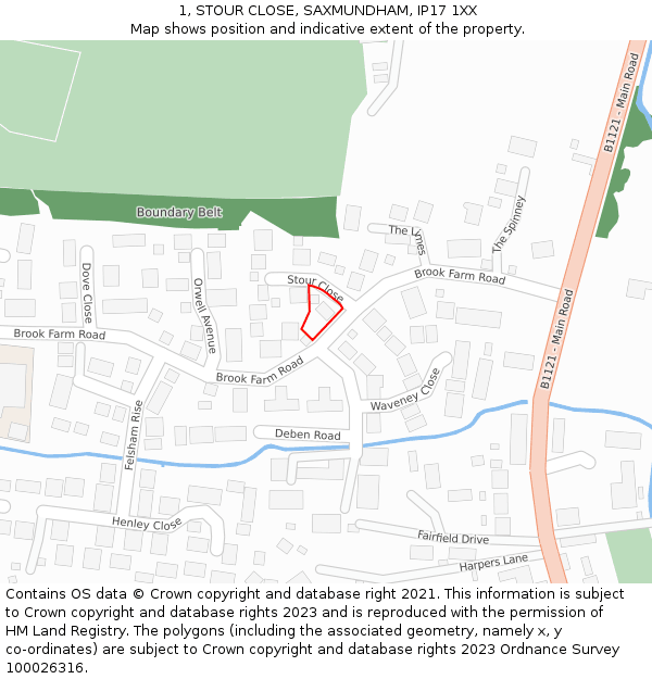 1, STOUR CLOSE, SAXMUNDHAM, IP17 1XX: Location map and indicative extent of plot