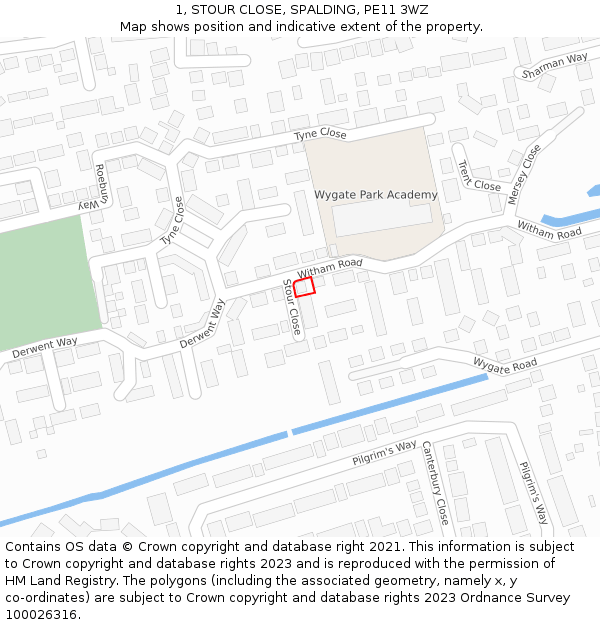 1, STOUR CLOSE, SPALDING, PE11 3WZ: Location map and indicative extent of plot