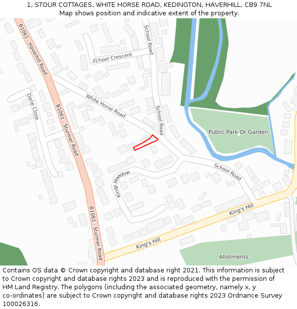 1, STOUR COTTAGES, WHITE HORSE ROAD, KEDINGTON, HAVERHILL, CB9 7NL: Location map and indicative extent of plot