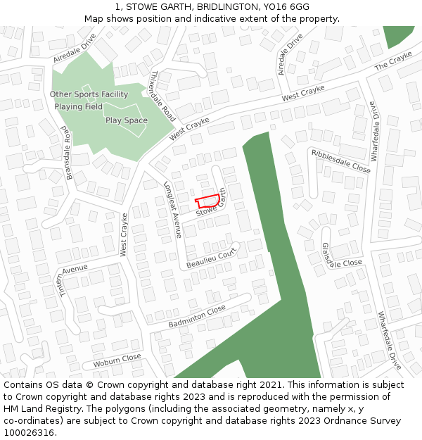 1, STOWE GARTH, BRIDLINGTON, YO16 6GG: Location map and indicative extent of plot