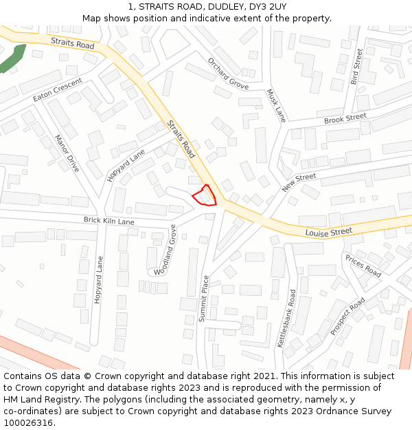 1, STRAITS ROAD, DUDLEY, DY3 2UY: Location map and indicative extent of plot