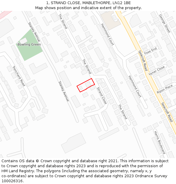1, STRAND CLOSE, MABLETHORPE, LN12 1BE: Location map and indicative extent of plot