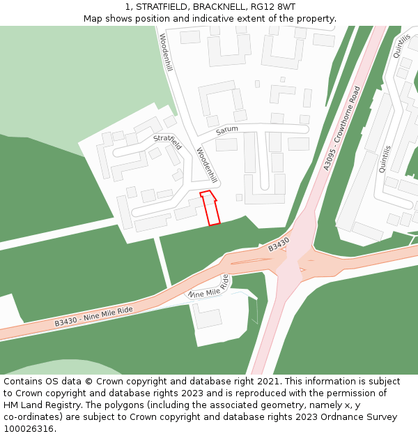 1, STRATFIELD, BRACKNELL, RG12 8WT: Location map and indicative extent of plot