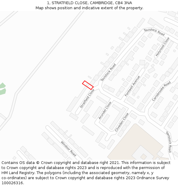 1, STRATFIELD CLOSE, CAMBRIDGE, CB4 3NA: Location map and indicative extent of plot