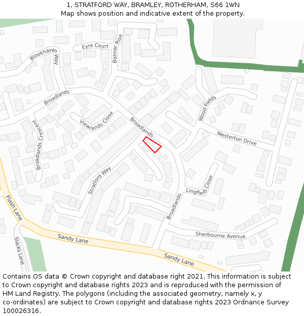 1, STRATFORD WAY, BRAMLEY, ROTHERHAM, S66 1WN: Location map and indicative extent of plot