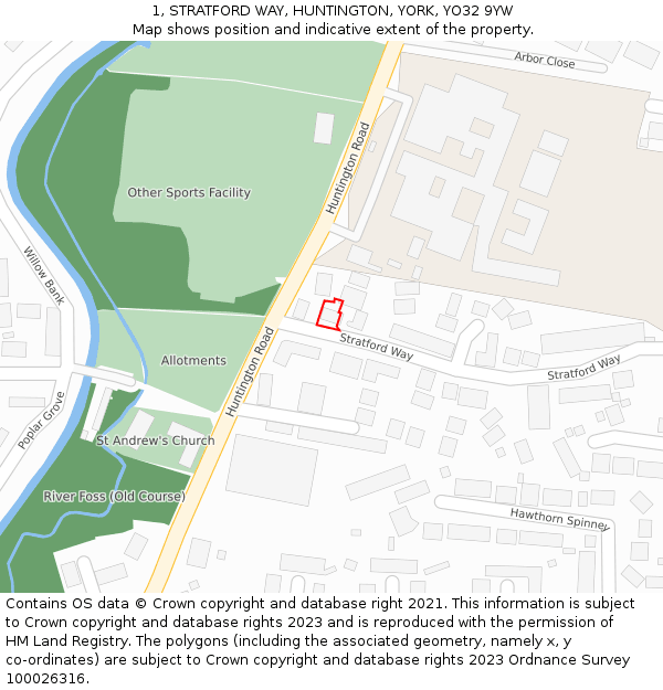 1, STRATFORD WAY, HUNTINGTON, YORK, YO32 9YW: Location map and indicative extent of plot