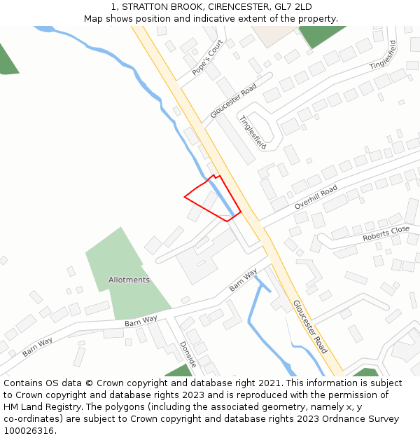 1, STRATTON BROOK, CIRENCESTER, GL7 2LD: Location map and indicative extent of plot