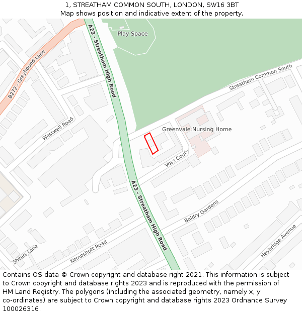 1, STREATHAM COMMON SOUTH, LONDON, SW16 3BT: Location map and indicative extent of plot