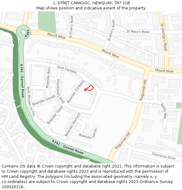 1, STRET CARADOC, NEWQUAY, TR7 1GE: Location map and indicative extent of plot