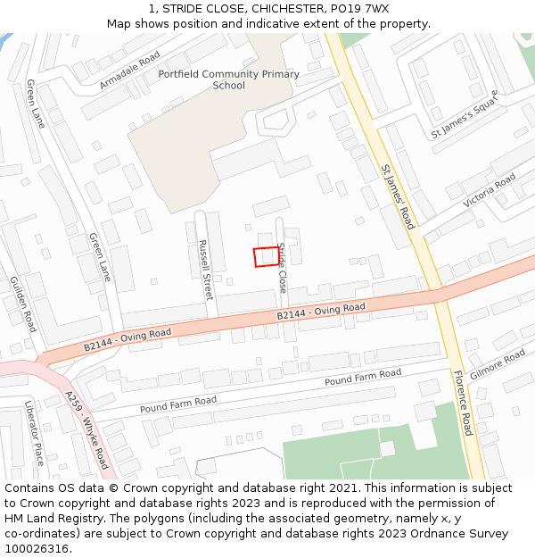 1, STRIDE CLOSE, CHICHESTER, PO19 7WX: Location map and indicative extent of plot