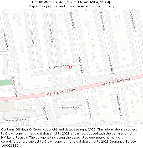 1, STROMNESS PLACE, SOUTHEND-ON-SEA, SS2 4JH: Location map and indicative extent of plot